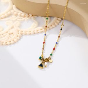 Pendentifs colliers perles colorées pendentifs Boho bijoux en acier inoxydable couleur or Triangles collier accessoires en gros