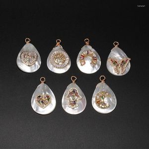 Pendentif Colliers Coloré Cz Cubique Zircon Cristal Pavé Multi Image Charme Naturel Blanc Goutte D'eau Coquille Pour Femmes Boucle D'oreille Collier DIY