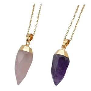 Colliers pendentifs collier en pierre en forme de cône avec chaîne de ton or bijoux en cristal de roche cadeau pour mère fille pendentif