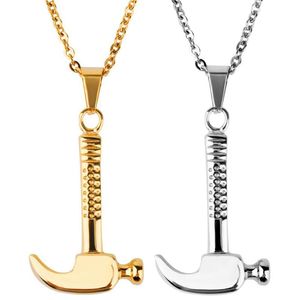 Collares pendientes herramienta fresca forma de martillo de acero inoxidable hombres colgantes cadena punk para novio joyería masculina creatividad regalo al por mayor