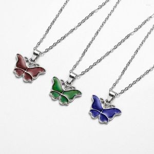 Pendentif colliers créatif papillon collier température changement de couleur clavicule argent lien chaîne femmes fête bijoux cadeau