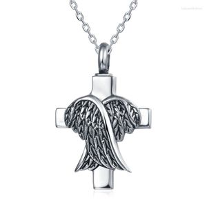 Pendentif Colliers Urnes Crémation Souvenir Cendres Mémorial Animaux Cendre Urne Pendentifs Personnalisé Ange Aile Croix TrendyPendant