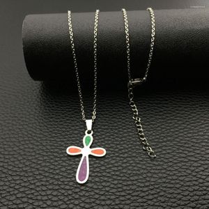 Colliers de pendentif Cross Amulet Collier en acier inoxydable Imitation multicolore Natural Stone Pendentids Fashion Bijoux Gift YP8903