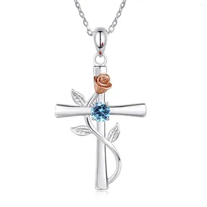 Pendentif Colliers Croix Rose Fleur Enroulement Collier De Mariée Romantique Bijoux De Mariage Crucifix Cadeaux Élégants Pour Femmes Accessoires