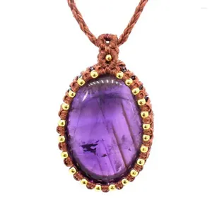 Colliers pendants Collier tressé en cristal pour femmes Stone Natural Amethyst Rose Quartz Handmade Tile Rope Emballage Macrame Chain Bijoux