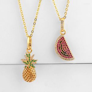 Collares pendientes Cristal Zirconia Fruta linda Piña Encanto Collar Para Mujeres Niñas Chapado en oro Pave CZ Sandía Gargantilla Cuello Regalo