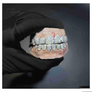 Collares colgantes Parrillas dentales hechas a medida Iced Out Sterling Sier Joyería de oro real Ajuste en zigzag Vvs Moissanite Diamantes Dientes Gr Dhzwu