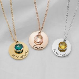 Collares colgantes Personalizado Personalizado Grabado Nombre del bebé Collar Piedra de nacimiento Piedra preciosa Mamá Día de la Madre Ideas de regalos para la abuela 230825