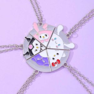 Mignon Animal lapin ours chat chien Kitty Puzzle Pizza pendentif collier ensemble pour 5 enfants meilleurs amis soeur cadeau en gros 240330