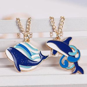 Pendentif Colliers Mignon Dessin Animé Baleine Bleue Collier En Métal Pour Femmes Belle Couple Sauvage Cadeau D'anniversaire DIY Bijoux Petite Amie