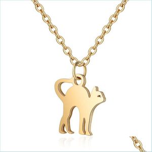 Colliers pendentif chat mignon collier pendentif pour femmes hommes en acier inoxydable or Sier conception simple charme pour animaux de compagnie colliers réglables Jewe Dhjpk