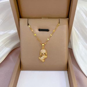 Pendentif Colliers Collier de chien mignon pour les filles en acier inoxydable Golden CZ Zircone Chiot Animal en cadeau de bijoux délicats