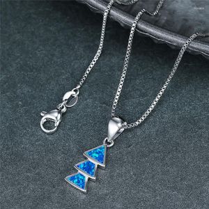 Pendentif Colliers Mignon Femme Triangle Pierre Collier Bleu Opale De Feu De Mariage Charme Couleur Argent Pour Les Femmes