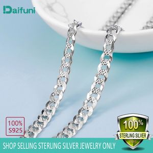 Pendentif Colliers Daifuni 100 réel S925 argent Sterling hommes collier 7MM largeur hommes côté bordure mode cubaine Figaro Fine chaîne cadeau d'anniversaire 231110