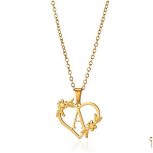 Pendentif Colliers Dainty Fleur Initiales Collier Femmes Fille En Acier Inoxydable Coeur Lettre Ras Du Cou Alphabet Bijoux Meilleure Drop Livraison J Otpb3