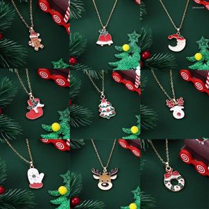 Collares colgantes Delicado Gota Aceite Artesanía Serie de Navidad para mujeres Niñas Chapado en oro Santa Reno Campana Año Regalo de joyería