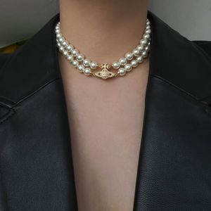 Collares colgantes Pulsera de joyería de diseñador Cierre magnético Collar de perlas de Saturno Gargantilla de doble capa Versión alta Cadena de clavícula Accesorio de gama alta