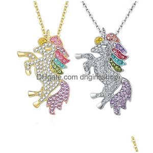 Pendentif Colliers Diamant Designer Pendentifs Colliers Bijoux De Luxe Femmes Collier Cristal Strass Cheval Animal Filles Charme Avec L Dh7Ep