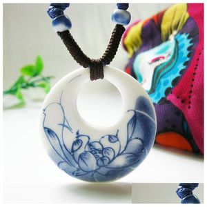 Pendentif Colliers Bricolage pendentifs en céramique collier mode Vintage chine fait à la main ethnique bleu et blanc bijoux accessoires Jingdezhen Ha Dhtz5