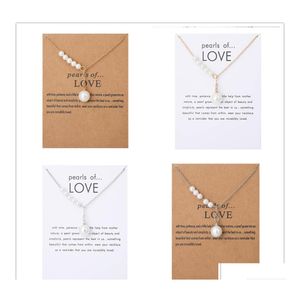 Collares pendientes Dogeared Collar con tarjeta de regalo Perla de amor Cuentas blancas para mujer Oro Sier Color Enlace Joyería de moda Gota Del Dh0Dw