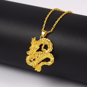 Collares colgantes Dragon Mujeres estampadas Cadena de oro amarillo relleno de estilo chino clásico collar de encanto uniisex