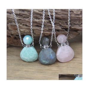 Pendentif Colliers Forme De Goutte Mini Par Bouteille Pendentifs Siery Chaînes Labradorite Amazonite Huile Essentielle Flacon Charmes Collier Bijoux D Dhp5Z