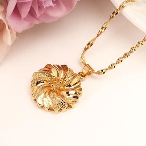 Pendentif Colliers Dubai Collier Femmes Éthiopien 9 K Réel Or Jaune GF Filles Fête Bijoux Afrique/Arabe Fleur Cadeaux