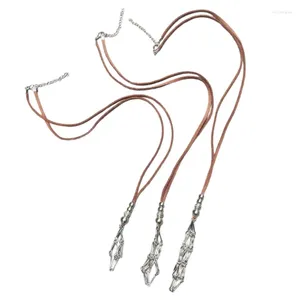 Collares colgantes E0BF Cuerda de cuero ajustable Cuerda de piedra vacía Collar de jaula de cristal Malla de cadena para joyería DIY