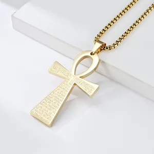 Collares colgantes Cruz egipcia para hombres 18K Chapado en oro Acero inoxidable Religioso Crucifijo hecho a mano Protección de joyería