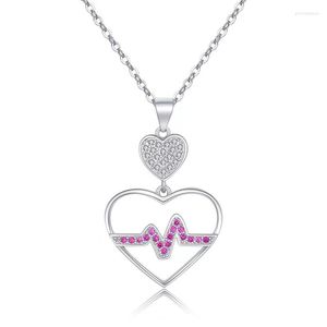 Pendentif Colliers Électrocardiogramme Double Coeur Collier Zircon Chérie Fiançailles Fête Bijoux Cadeau Pour Femmes