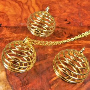Colliers pendentif vide plaqué spirale Cage collier support en cristal de pierre - quantité en vrac 10 - utiliser en mettant dans votre propre cristal ! 15x14mm