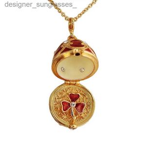 Émail fait à la main Fabergé oeuf de pâques pendentif collier bijoux médaillon en laiton Vintage cristal Cr à l'intérieur cadeau aux femmes filles L231218