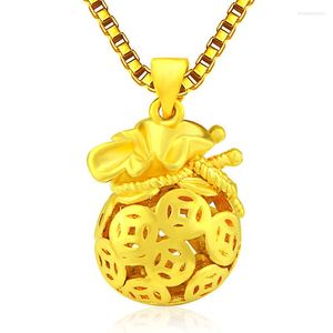 Collares pendientes Estilo étnico Bolsa de bendición hueca Chapado en oro Auspicioso Ruyi Dinero Regalo Colgante De Mujer