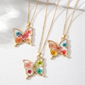 Pendentif Colliers Mode européenne et américaine Collier de fleurs sèches Goutte à goutte Colle Résine Papillon Plein Sky Star Pull Chaîne Bijoux