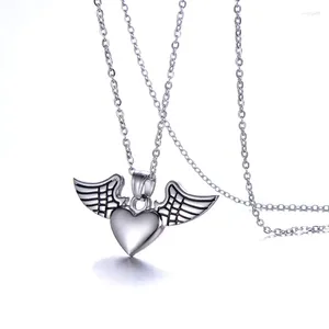 Pendentif Colliers Bijoux de mode européenne et américaine Lady's Angel Wing Chaîne de collier en acier inoxydable