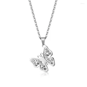 Colliers pendentifs exquis en acier inoxydable mignon papillon collier mode bling cristal chaîne tour de cou pour femmes collier d'insecte animal