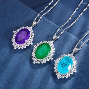 Collares pendientes EYIKA forma ovalada azul Paraiba collar púrpura fusión piedra Semi Joias para mujeres creado esmeralda fiesta joyería
