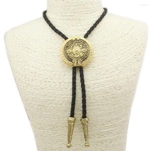 Pendentif Colliers Fab Aztec Mayan Mexique Calendrier détaillé Masque Boucle en cuir Bolo Tie Mode Hommes Cadeau Bijoux Collier