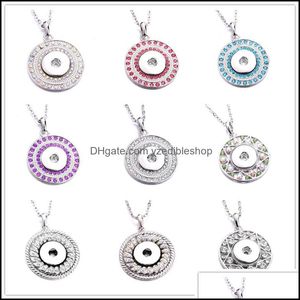 Collares pendientes Fahion Sier Botón a presión Charms Joyería Zircon Forma redonda Colgante Ajuste 18 mm Botones a presión Collar para Dhseller2010 Dhtl1