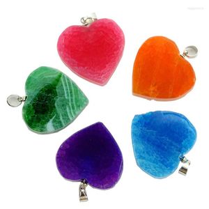 Collares colgantes Moda 27 mm Cristal Cuarzo Punto de curación Naturaleza Amor Forma de corazón Azul Naranja Gem-Bead Piedra para la fabricación de joyas