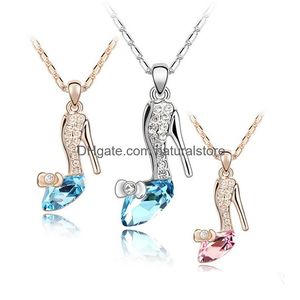 Mode Autriche Cristal Chaussures Pendentifs Collier Sier Or Chaînes Dames Strass Chaussures À Talons Hauts Charmes Collier Dhc3X