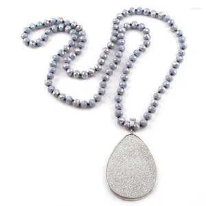 Colliers pendents mode bijoux bohème en verre cristal long collier de chute nouée