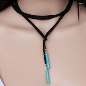 Pendentif Colliers De Mode Ras Du Cou Brun Noir En Cuir Collier Naturel Turquoise Charme Vintage Chaîne Femmes Bijoux Cadeau 634D