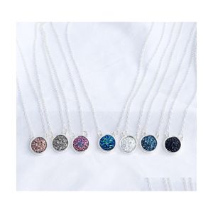 Pendentif Colliers Mode Drusy Druzy Collier Sier Plaqué Résine Géométrique Rond Faux Pierre Naturelle Pour Femmes Lady Bijoux Drop Deli Dhevc