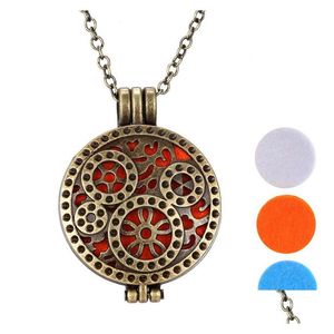 Pendentif Colliers Mode Diffuseur D'huiles Essentielles Femmes Bijoux Aromathérapie Médaillons Collier Bronze Steampunk Roue Engrenage Drop Deliver Dhcm9