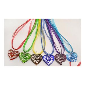 Pendentif Colliers Mode Verre Coeur Forme Fleur Collier En Gros 6pcs À La Main Couleur Mixte Murano Lampwork Drop Livraison Jewelr Dhvux