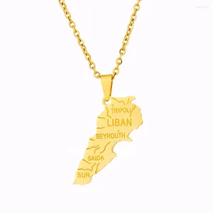Collares colgantes Moda Color oro Acero inoxidable Mapa del Líbano para mujeres Hombres Mapas libaneses del collar libanés Regalos de joyería
