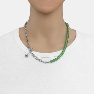 Pendentif Colliers Mode Vert Verre Translucide Perle Ronde Couture Balance Ball Collier Femme Simple Clavicule Chaîne Cadeaux En Gros