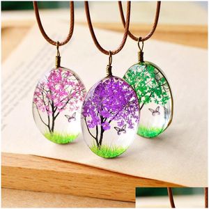 Pendentif Colliers De Mode À La Main Fleurs Séchées Collier Ovale Boule En Verre Ciré Corde Chaîne En Gros Bijoux Drop Delivery Pendentifs Dh05S