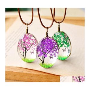 Pendentif Colliers De Mode À La Main Fleurs Séchées Collier Ovale Boule En Verre Ciré Corde Chaîne En Gros Bijoux Drop Delivery Pendentifs Otm3X